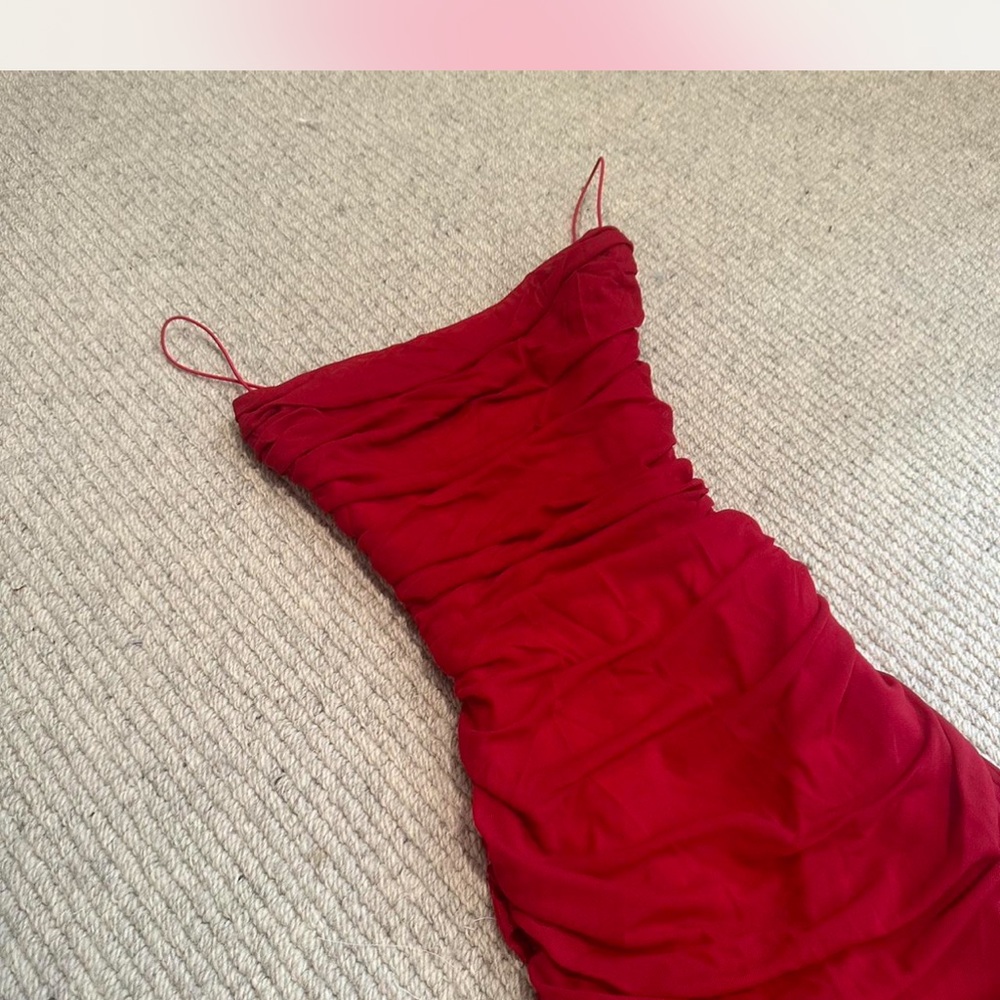 Oh Polly Elegant Sequin Red Ruched Dress